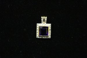 Large Square Purple Stone with Diamonds Pendant