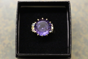  Large Amethyst and Colored Stones Ring