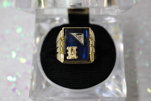  14KT Yellow Gold Ring – 10.54g _ Large Square Blue Stone w/ “H” & Small Diamond